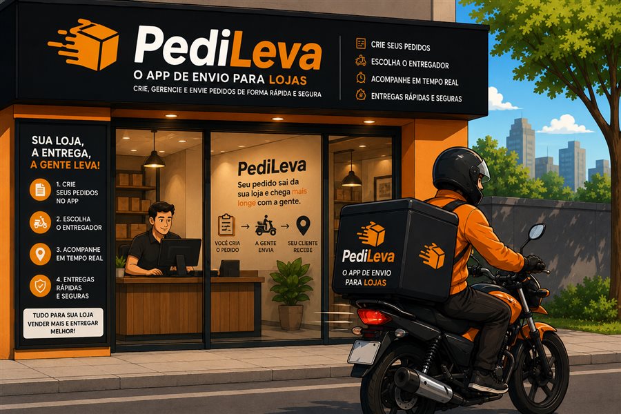 Loja Pedileva com entregador saindo para entrega